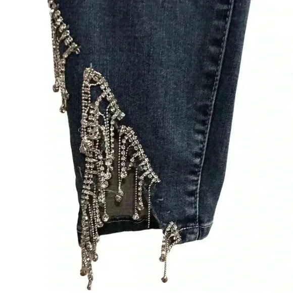 Akira Women's High Rise Skinny Jeans Sparkle Rhinestone Blue Size 9 - Picture 3 of 13